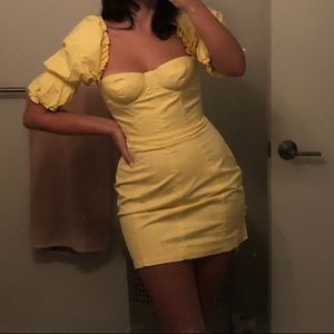Yellow Puff Sleeve Mini Dress